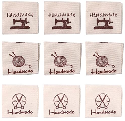 Houhounb Handmade Stoff Labels Tags Rechteck Nähen Kleideretiketten Etiketten Beige Stoffetiketten Zum Einnähen Personalisiert Baumwolle Label Nähen für DIY Klediung Näharbeit dekor, 3 Stile,60 Stück
