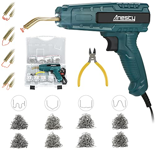 Hot Stapler Plastic Welding Machine Repair Welder Kit, Car Bumper Repair Kit with 800Pcs Flat/Wave/Outside Inside Corner Hot Staples for Repairing Crack Broken Plastic