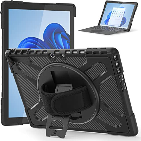 Coque Robuste pour Microsoft-Surface-Pro-9 13'' 2022 étuis avec béquille rotative, Housse Hybride Portable résistante aux Chocs avec dragonne rotative à 360 °, Compatible avec Clavier de Type (Noir)