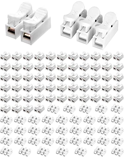 QWORK® 100 Pz Connettori per Cavi Elettrici, Morsetti Elettrici Rapidi Connettori Rapidi CH2 CH3 per Cablaggio Elettrico e Alimentazione Illuminazione (60xCH2 e 40xCH3)