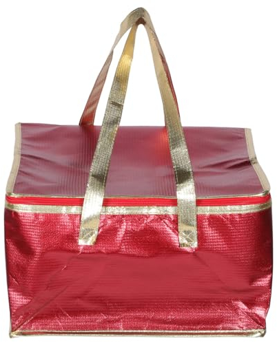 Cabilock Tragbare Isoliertasche, Faltbare Thermotasche, Kühlbox Tragbare Eistasche Faltbar, KüHltasche FüR Kuchen, Lunchbox, Picknick, Reisen, 35x35x20cm, Rot