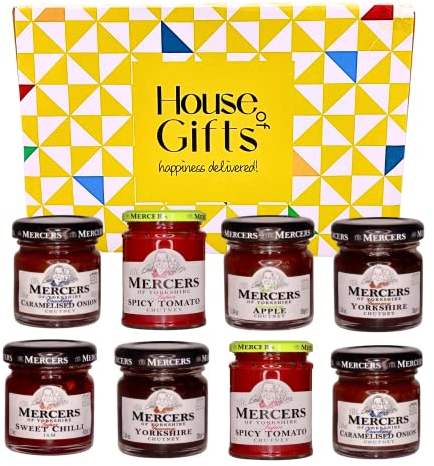 Chutney Hamper Gift Set Compliment for Cheese Hampers including 8 jars of pate including Spicy Tomato, Caremalised Onion, Yorkshire, Apple, & Sweet Chili