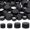 BENECREAT 56 Uds. Tapones de Rosca de Plástico Negro con Revestimiento de Espuma, 4 Estilo 18mm/24mm/28mm Botella Redonda Plana Jarra Tapas de Almacenamiento Tapas para Frascos