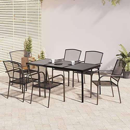 Festnight Gartenmöbel Set 6 Stühle mit Tisch Sitzgruppe Garten Essgruppe 6 Personen Gartentisch mit Stühlen Set Stahl Gartengarnitur Esstisch Sitzgarnitur 7tlg