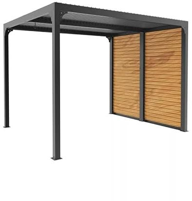 Pergola bioclimatique Habrita Foresta PER2430VBBI Aluminium 7,2m2 Gris Anthracite avec ventelles latérales Mobiles Imitation Bois pour côté 3m