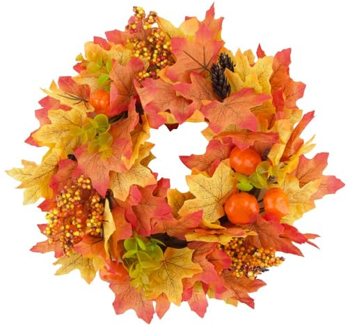 Couronne d'automne Halloween Porte Feuille Erable Citrouille Baie Guirlande pour Automne Halloween Thanksgiving Décoration Mural Table Fête