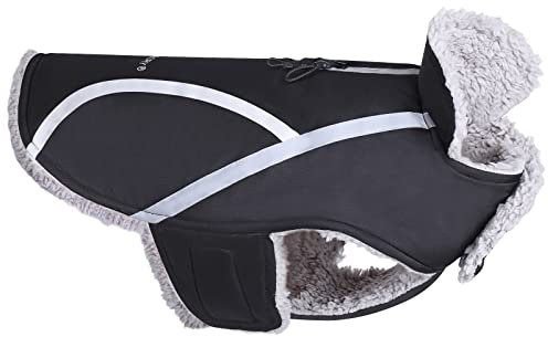 VIVAGLORY Wintermantel für Hunde, Schnee- und Winddicht, Wasserabweisend Mit Bauchschutz, Verstellbare Hundejacke, Fleece-gefüttert für Kleine, Mittlere und Große Hunde, Schwarz
