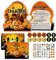 Byhsoep 12x Halloween Kürbis Einladungskarten mit 12 Umschlag,10 Tattoo Halloween,12 Runder Aufkleber,Halloween Kürbis Einladungskarten Deutsch für Halloween Party Einladung
