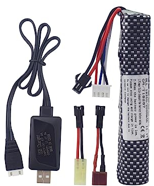 ZYGY 1PCS 3S 11.1V 2000mAh Li-Ion Batterie mit SM-2P Stecker Stecker und USB Ladekabel passend für Airsoft Gel Wassertropfen Blaster Spielzeug Luftpistole