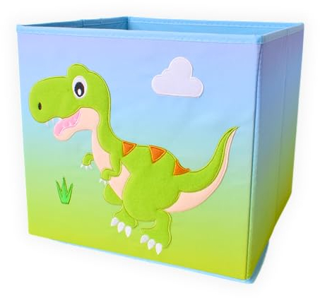 TE-Trend Dinosaurier Motiv grün Regal Aufbewahrungsbox Kinder Kinderzimmer Faltbox Aufbewahrungskorb bestickt als Spielzeugkiste für Mädchenzimmer mehrfarbig