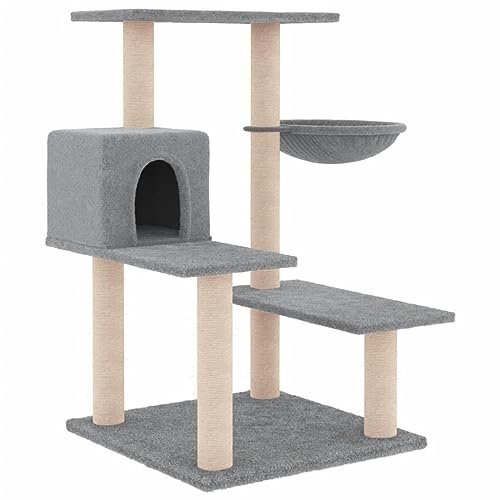 vidaXL Kratzbaum, Katzenbaum mit Sisal Kratzsäulen Kuschelhöhle, Katzenkratzbaum Kletterbaum mit weichem Plüsch, Kletterturm Katzenmöbel, Hellgrau