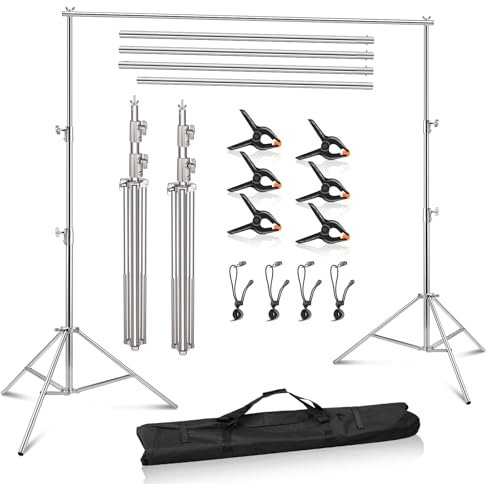 MSKIRA 9.2 x 10 Ft Stainless Steel Backdrop Stand Adjustable Heavy Duty Backdrop Stand Background Support System Kit for Photography, Parties, Wedding, Birthday, Photoshoot