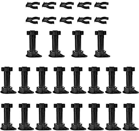 Tokiudeeir 20Pcs Furniture Feet Adjustable Cupboard Foot Leg Unit Cabinet Legs with Kick Board Clips for Kitchen Bathroom Cabinet