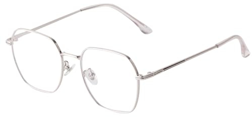 Laurinny Brillen Blaulichtfilter Brille Damen, Blaufilter Brille Herren Ohne Stärke Entspiegelt Retro Brille Hexagon Blue Light Blocking Glasses Gaming Bildschirmbrille(Silber)