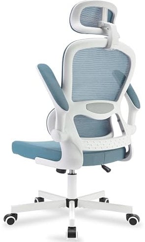 Blisswood Office Desk Chair with Headrest - 360° Swivel High Back Computer Mesh Chair for Gaming & Home Office - 130° Reclines - Lumbar Support - Adjustable Flip-Up Armrest -Tilt Function (Light Blue)