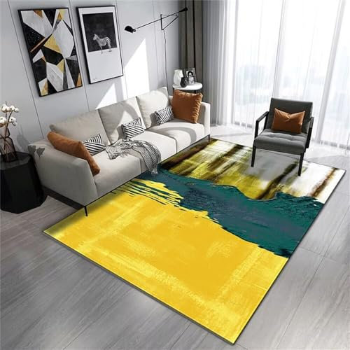 DJHWWD Tappeto Bimbi Pavimenti Tappetti Tappeto Astratto Su Misura Con Semplice Modello Corto Tappeto Del Salotto Dei Capelli Per Anti Scivolo E Isolamento Acustico Tappeti Cameretta Giallo 130X190Cm