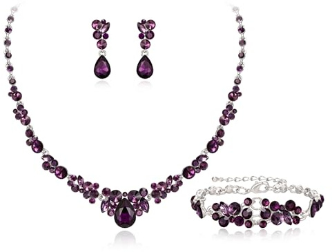 EVER FAITH Hochzeit Kristall-Schmuck-Sets für Glamour Teardrop Strass Halskette Dangle Ohrringe Armband-Sets für Damen Schillernd AB Silber-Ton