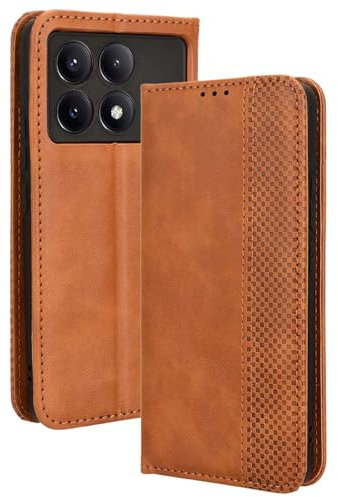 WBWONE Leather Folio Cover per Xiaomi Poco X6 Pro, Custodia in Pelle PU Magnetica Libro Flip Portafoglio con [Funzione Stand]. Marrone