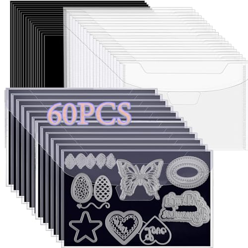 60 Stück Briefmarken- und Stanzschablonen-Aufbewahrungsbeutel und Gummi-Magnetbögen, 0,5 mm Dicke, magnetische Blätter für Bastelarbeiten, 17,8 x 12,7 cm, wiederverschließbare Kunststoffumschläge