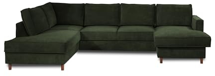 Lisa Design Jake - Wohnlandschaft - mit Schlaffunktion und Bettkasten - 7-Sitzer - aus Cord - Links Grün