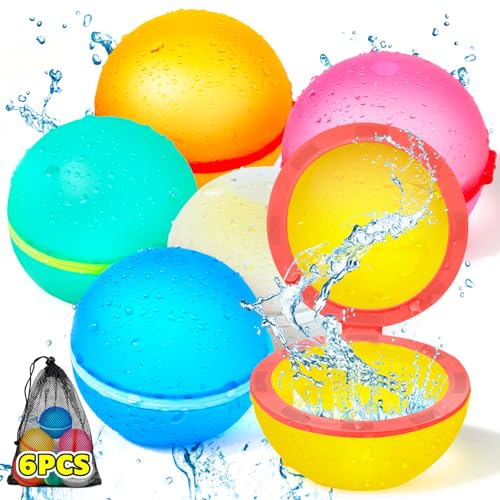 Wiederverwendbare Wasserbomben Selbstschließend,Silikon Magnet Wasserbomben für Kinder Erwachsene, Nachhaltige Selbstdichtende Wasserball, Outdoor Sommerspaß Wasserspielzeug für Party (6 Stück)