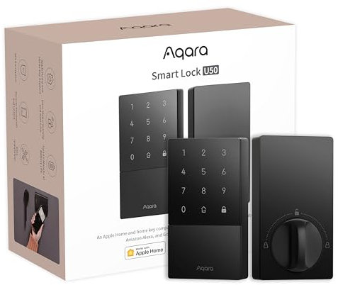 Aqara Smart Lock U50, cerradura de puerta de entrada sin llave con llave Apple Home, cerradura de cerrojo Bluetooth, control remoto de aplicación, compatible con Apple HomeKit, Matter, Google Home,