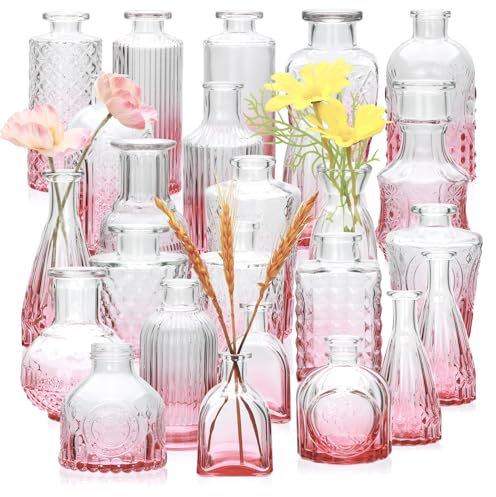 Brajttt Lot de 25 vases en Verre Rose pour Mini Fleurs, Ensemble Vintage Mignon pour Mariage, Maison, centres de Table