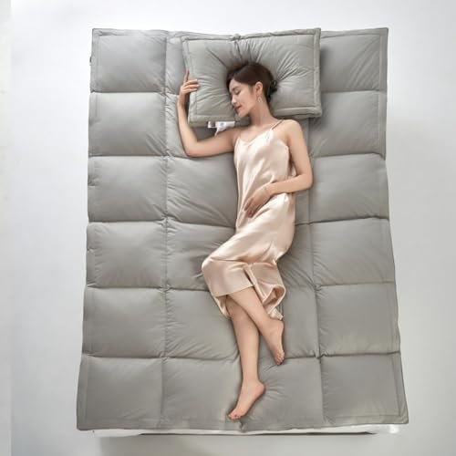 Matratzenauflage Mit Federn Für Kingsize-Betten, Extra Dicke Matratzenauflage Aus Daunen Und Gänsefedern, Nur Matratzenauflage Ohne Kissen, Für Polsterung Und Unterstützung,Grau,S