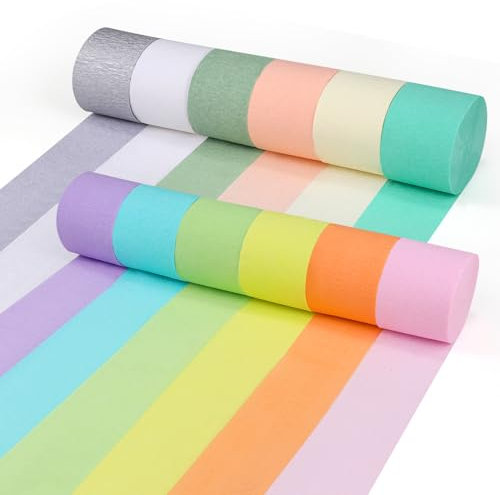 VABNEER 12 Rollen Krepppapier Bunt, 4.5cm x 25m Kreppbänder für Hochzeit Geburtstags Party Feier Dekoration