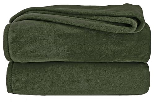Kuscheldecke flauschig Flanell Wohndecke warm Oekotex Tagesdecke Überwurf Sofadecke fusselfrei Fleecedecke Super Soft Decke 130x170 cm Typ380 Oliv