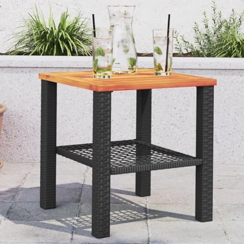 Lauuoeriau Outdoor-Tische, Gartentisch, schwarz, 40 x 40 x 42 cm, Poly-Rattan, Akazienholz