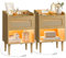 SONGMICS HOME BOHOVEN Collection - Table de Chevet avec Multiprise, Lot de 2, avec Lumière à Détecteur de Mouvement, Table d’Appoint Effet Rotin, Pieds en Bois Massif, Style Bohème, Beige Chêne
