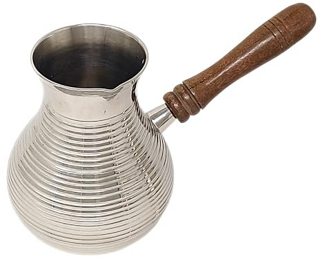 Kaffeekanne Cezve Turka 500 ml Messing vernickelt Abnehmbarer Holzgriff