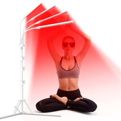 Rotlichtlampe mit Ständer, 940nm & 850nm & 660nm Infrarotlampe, 180 LED Infrarotlampe mit 4 Köpfe, Red Lights mit Timer, zur Hause und im Büro