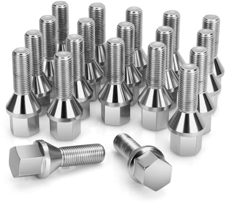 Dynofit M12x1.25 Lug Bolts Set Compatible with Je-ep Compass Cherokee Renegade, 20pcs 12mmx1.25 Lug Nuts Stud for Fiat 500 Dodge Dart Chrysler 200, 28mm Shank Wheel Bolts Replace OE#6511051AA 611-005