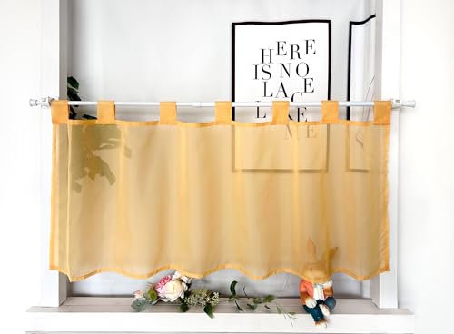 Devola Scheibengardinen Voile Kurzgardine mit Schlaufen Modern Bistrogardine Transparent Fenstervorhang Kurz Gardine Einfarbig Fenstergardinen Küche HxB 45x120cm Gelb 1 Stück