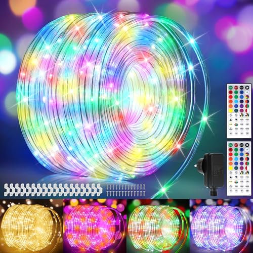 StarryEver 40M LED Schlauch Lichterkette Außen Strom, 400er LED Lichtschlauch Außen Warmweiß & Bunt, 25 Farben Lichterkette Outdoor, Lichterschlauch Lichterketten mit Fernbedienung für Garten