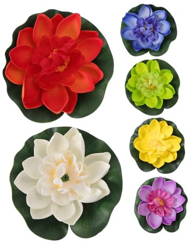 Supvox 6 Stück Künstliche Lotusblüte für Brunnen, Teich, schwimmende Pflanze, Tauchwasser, künstliche Seerose, künstliche Seerose, künstliche, Aquarium-Dekoration,Kunststoff