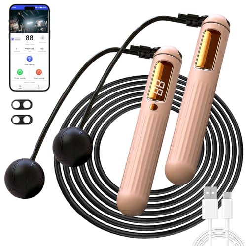 HeRuipai Cordless Skipping Rope for Adults,Bluetooth APP Connected Smart Jump Rope with Accurate Data Tracking, Rope&Ropeless Modes, TYPE-C Charging, Indoor,Outdoor Fitness Rope for Men&Women (pink)