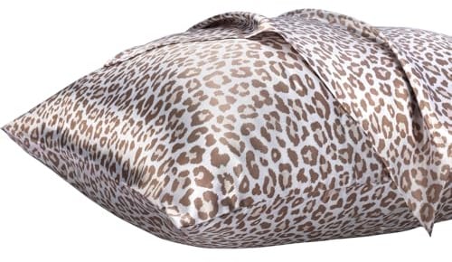 Lirex 2er Set Satin Kissenbezug 40x80cm mit Reißverschluss, Weich wie Seiden Kissenbezüge, Satin Kopfkissenbezug Kissenhülle für Haar und Haut Kommt, Creme Leopard