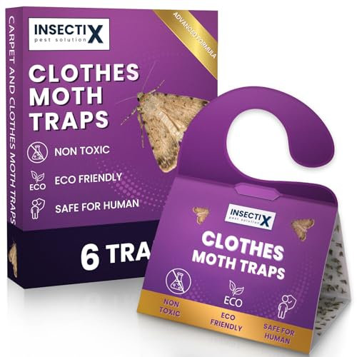 InsectiX Premium Clothes and Carpet Moth Monitoring Traps – 6 Pack, Non-Toxic Odourless Pheromone Pads for Wardrobes, Drawers, Carpets & Storage – Safe for Homes with Pets & Children