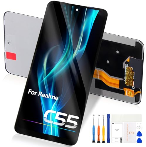 Pantalla para OPPO Realme C55 LCD Display para Realme C55 RMX3710 LCD Pantalla Remplacement Digitalizador Pantalla táctil Full Assembly con Kit de Piezas de Reparación (Negro)