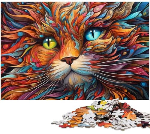 1000 Piece Jigsaw Puzzles For Adults Colorful Cat with Big Eyes Puzzles for Adults & Kids Wooden Jigsaw Great Gift (size 75x50cm)