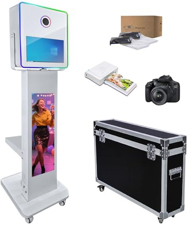 Portable Photo Booth with 15.6''and 29''LCD Touch Screen Selfie Photobooth Machine for Events Wedding Party Rental Christmas Flight Case (Machine+Camera+Mini Printer)