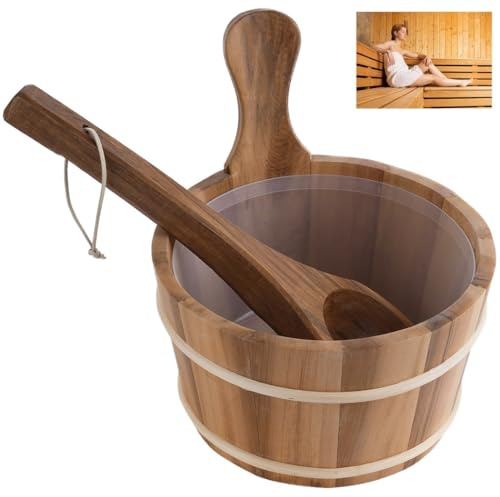 Seau de Sauna en Bois de cèdre avec Doublure en Plastique, 3,8 l, tonneau de avec louche fabriquée à la Main