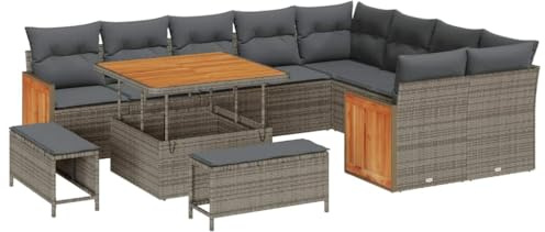 vidaXL Garten-Sofa-Set 12 pcs Grau Dunkelgrau 100 x 100 x 71 cm, Garten und Terrasse, modernes Outdoor-Sofa Set, Robustes Möbel für gemütliches Entspannen