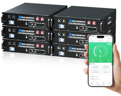 ECO-WORTHY 48V 600Ah (30.72kWh) LiFePO4 Server Rack Battery:6 Pack of 48V 100Ah Lithium Leisure Battery with Bluetooth, Suitable for 3U Cabinets,for Home Energy Storage, Off-Grid Solar Backup