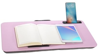 Tragbarer Laptop-Schreibtisch für Laptops bis zu 40,6 cm (16 Zoll), mit Tablet-Slot, integriertem Kissen, ideal für Zuhause und Büro, Schoßschreibtisch mit Kissen, Rosa, Größe L