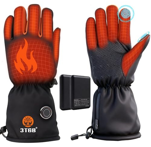 3T6B Gants Chauffants, 2×5V 6000mAh Électrique Rechargeable Gant Chauffant pour Homme Femme, Touchables à l’écran, 3 Températures Réglables, Gants Chauffants USB pour Ski, Moto, Randonnée (L)