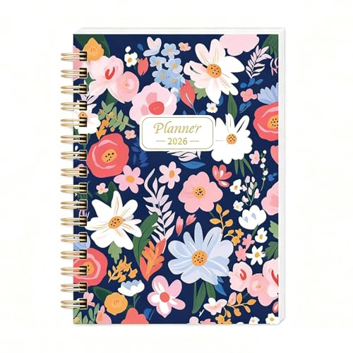 ZHAOCAI Kalender 2026 A5 Wochenplaner 12 Monate Hardcover Ringbuch Terminplaner mit Einstecktasche 1 Woche 2 Seiten 21 cm × 15cm (Blumenmuster)